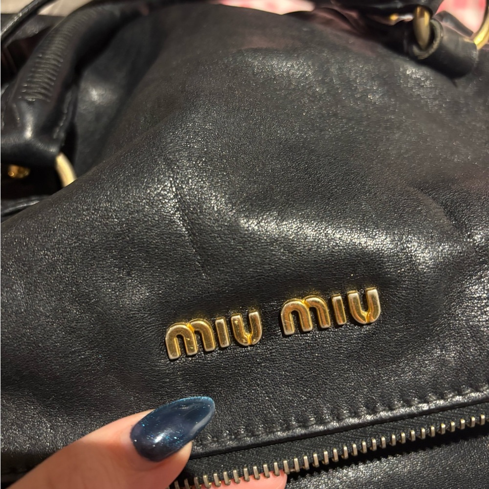 Miu Miu Black Vitello Leather Bow Bag - Picture 3 of 8